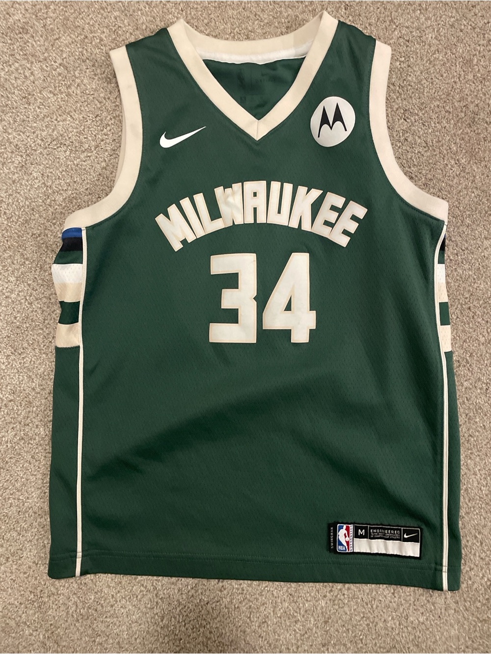 NBA Milwaukee Bucks #34 Green and Cream Jersey